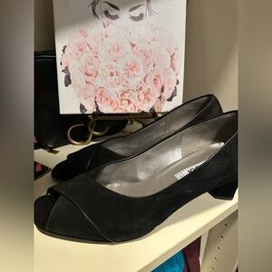 Gabor Black Suede Elegant Peep-Toe Block Heel Design EUC Size UK 7 US 8